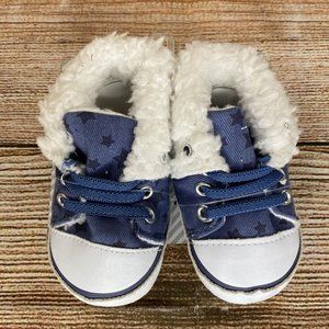 Baby Sporty Shoes Infant Size 18 / 19 Slip On  Faux Fur Trim Sneakers - NEW